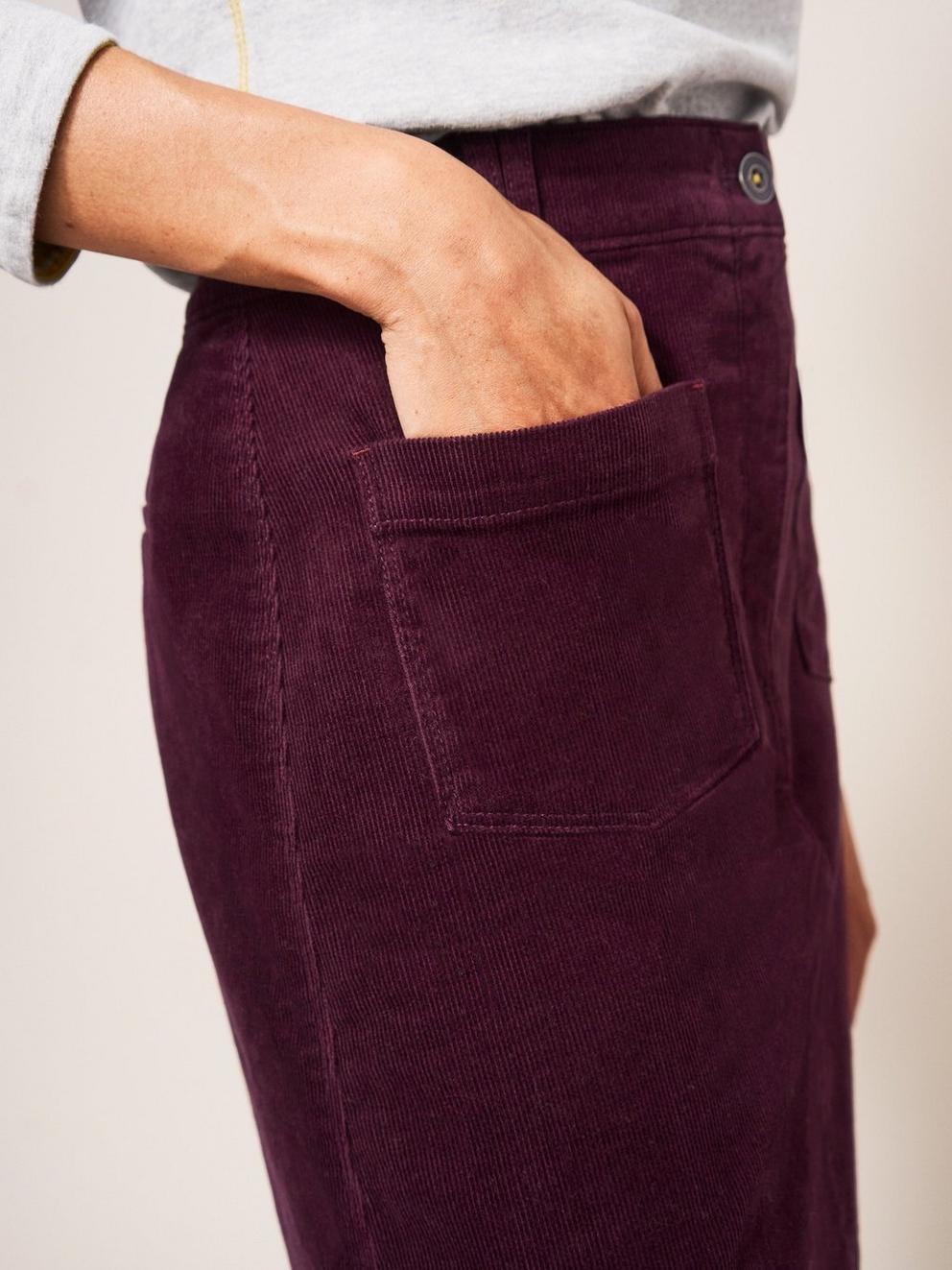 Clocktower Bloom Cord Skirt in MULBERRY PINK PLAIN - MODEL DETAIL