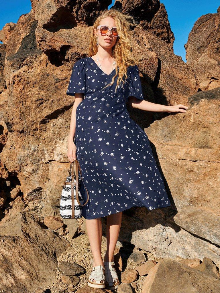 Take A Flight Dress in NAVY PRINT - MIXED