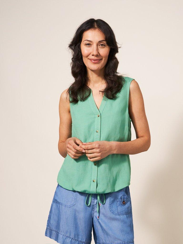 Lucky Jersey Shirt in SEAFOAM GREEN PLAIN - MODEL FRONT