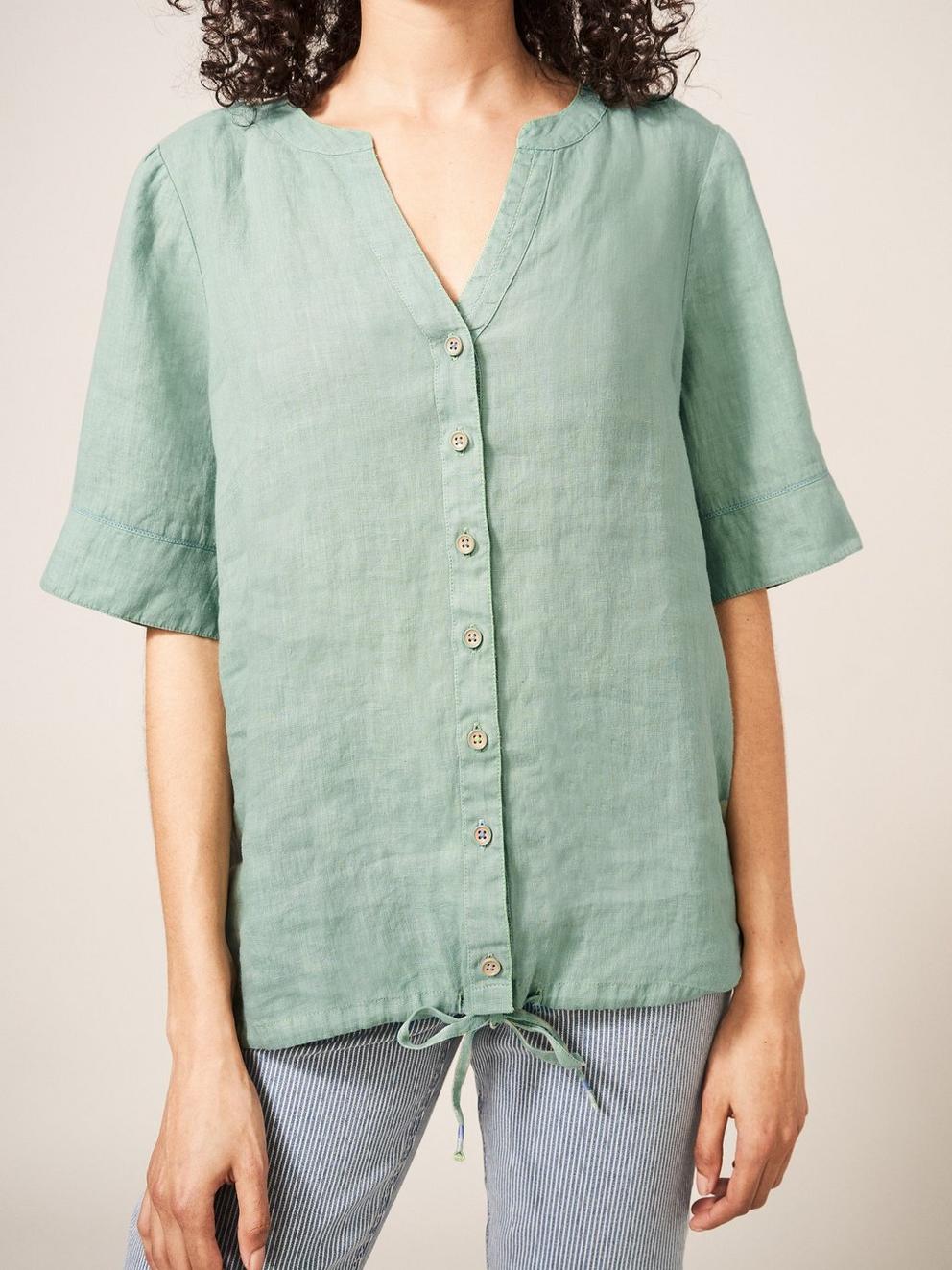 Viola Jersey Tee in SEAFOAM GREEN PLAIN - MODEL FRONT