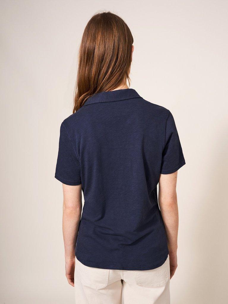 Organic Joyful Jersey Tee in NAVY PLAIN - MODEL BACK