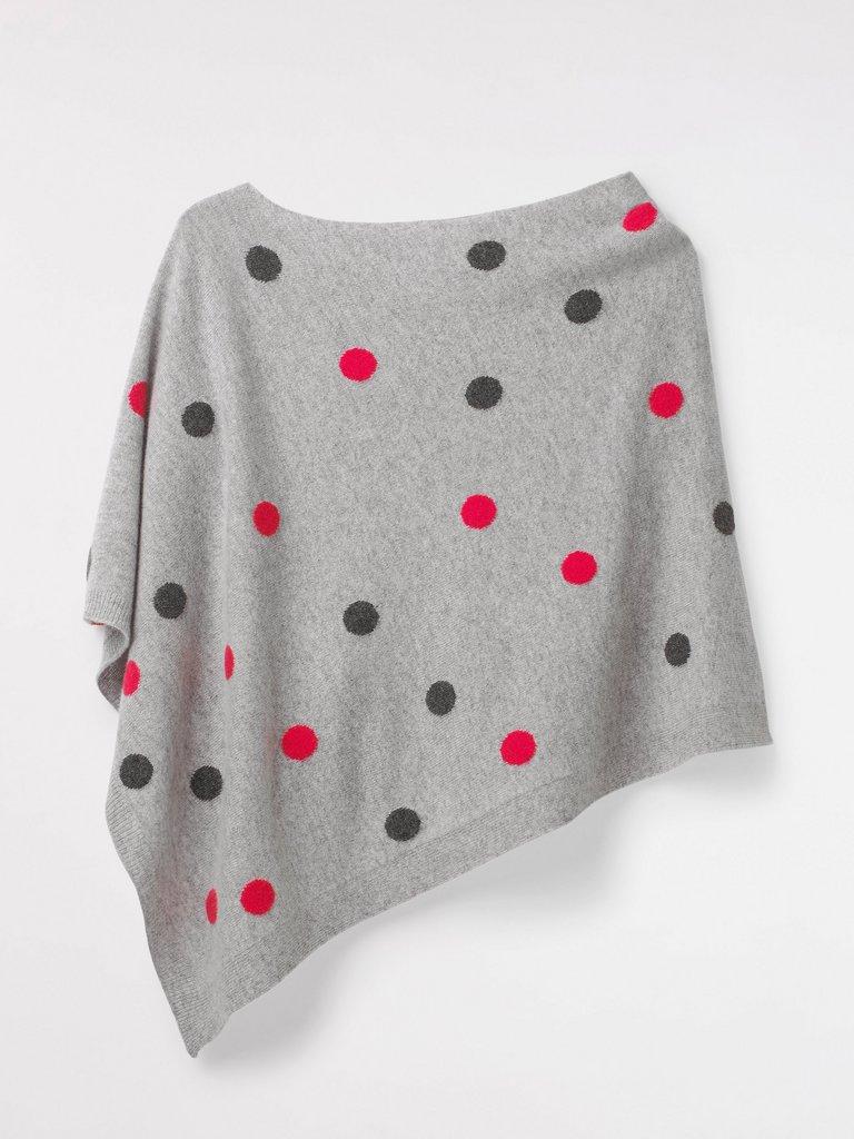 Cashmere Spot Poncho in GREY - FLAT BACK