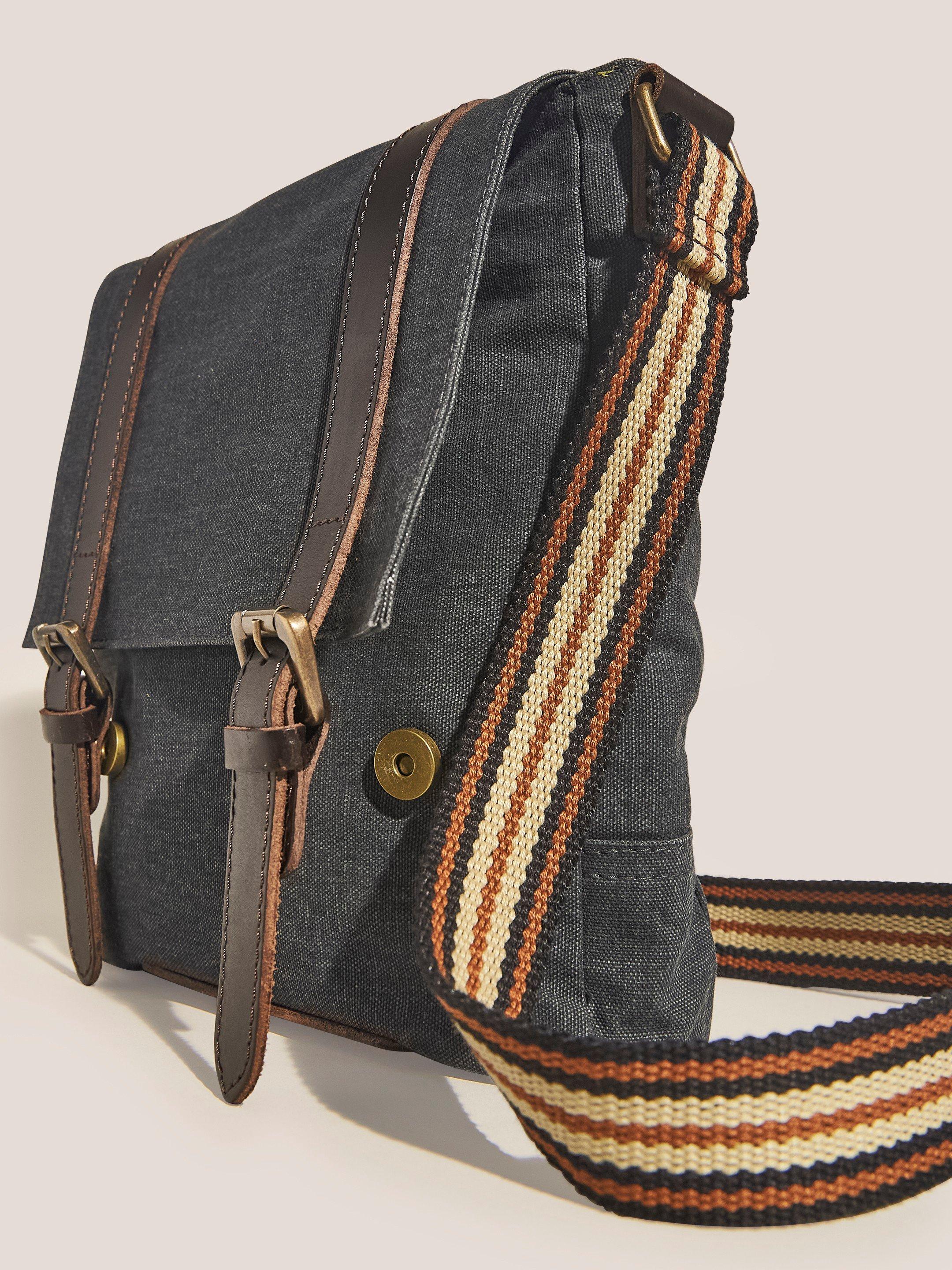 Scout Organic Cotton Crossbody in CHARC GREY - FLAT DETAIL