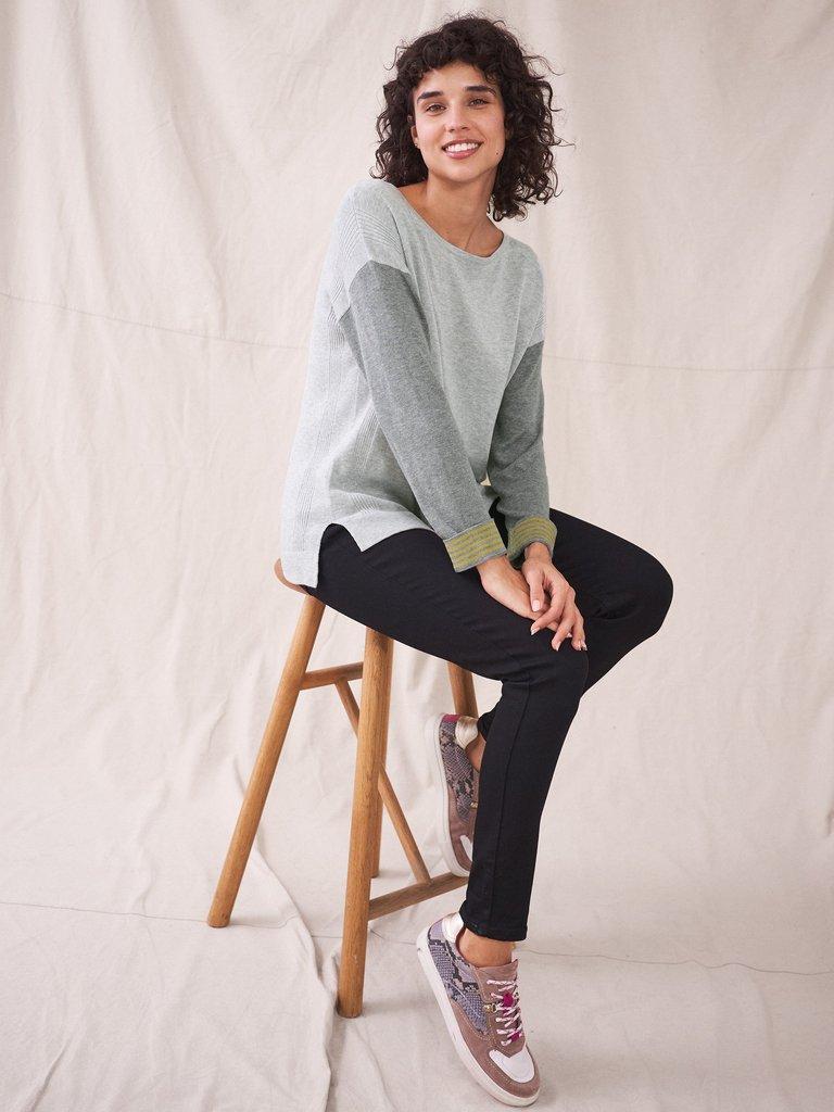 Olivia Jumper in GREY MARL - MODEL FRONT