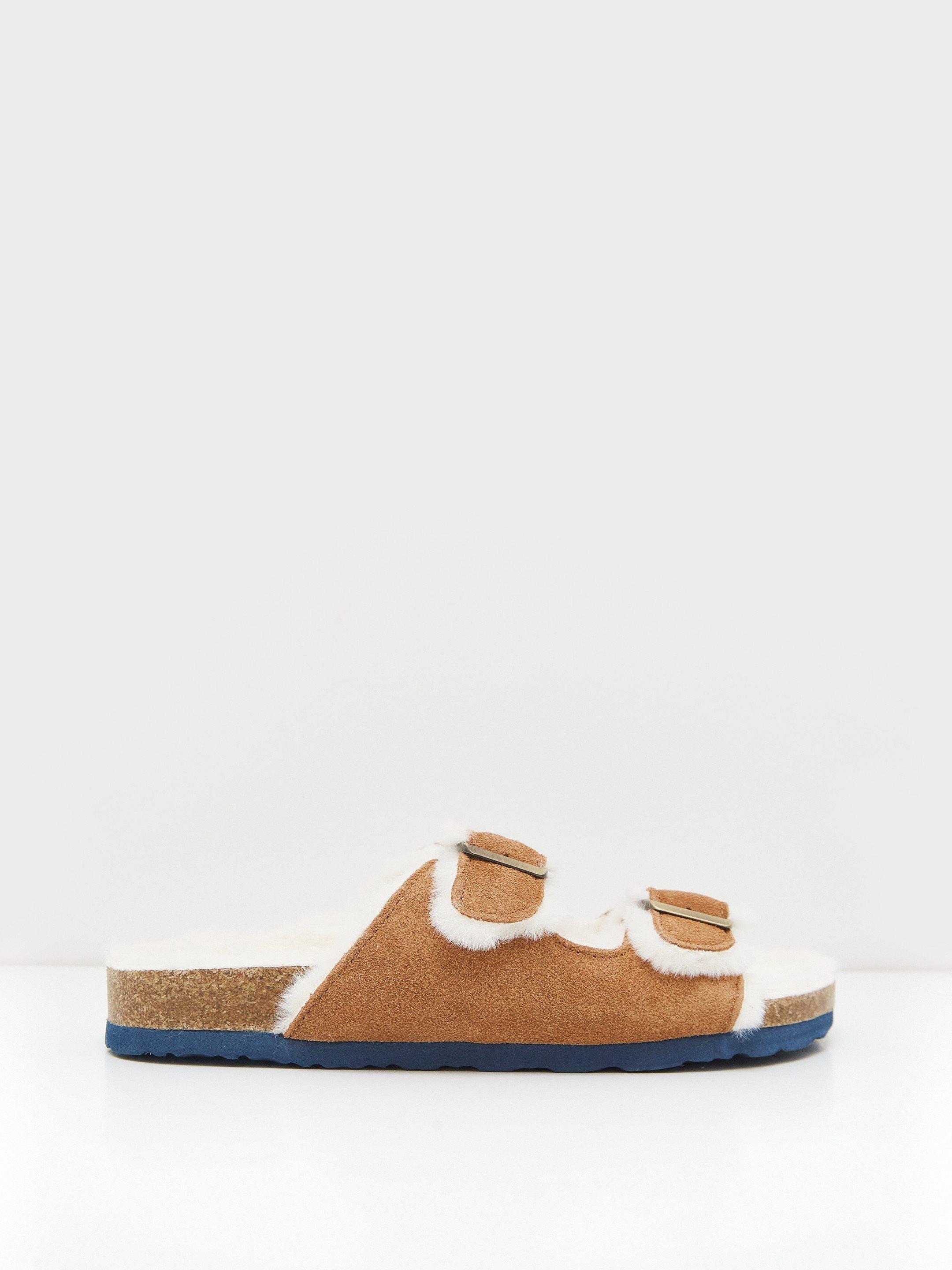 Phoebe Suede Footbed in MID TAN - MODEL FRONT