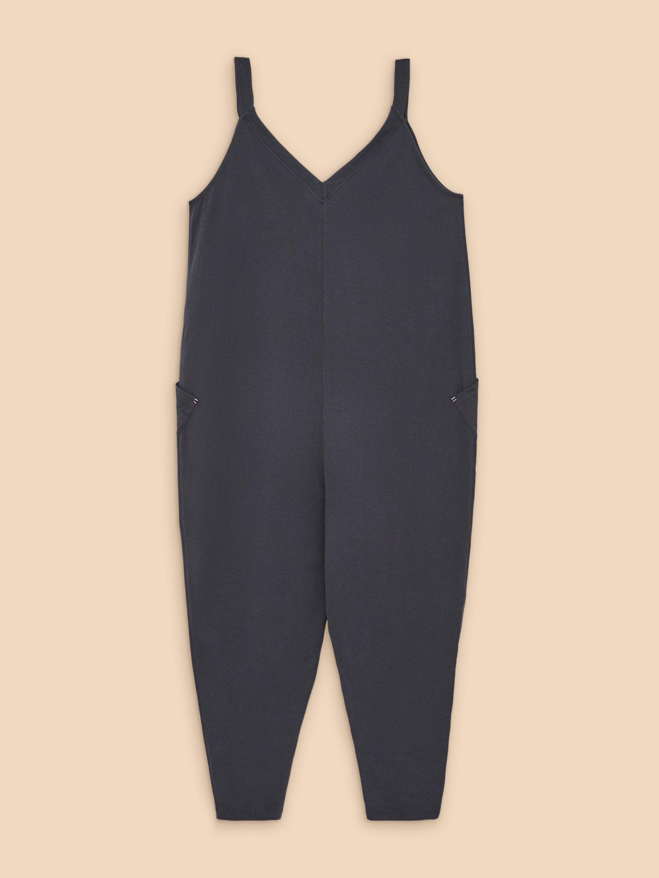 Selina Jersey Jumpsuit in CHARC GREY - FLAT BACK