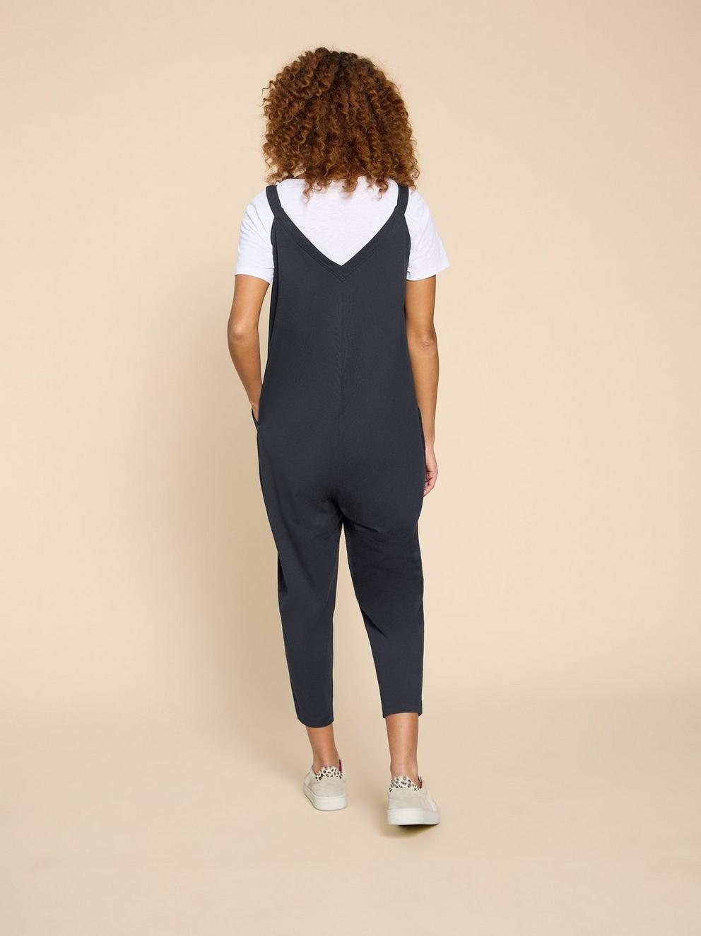 Selina Jersey Jumpsuit in CHARC GREY - MODEL BACK