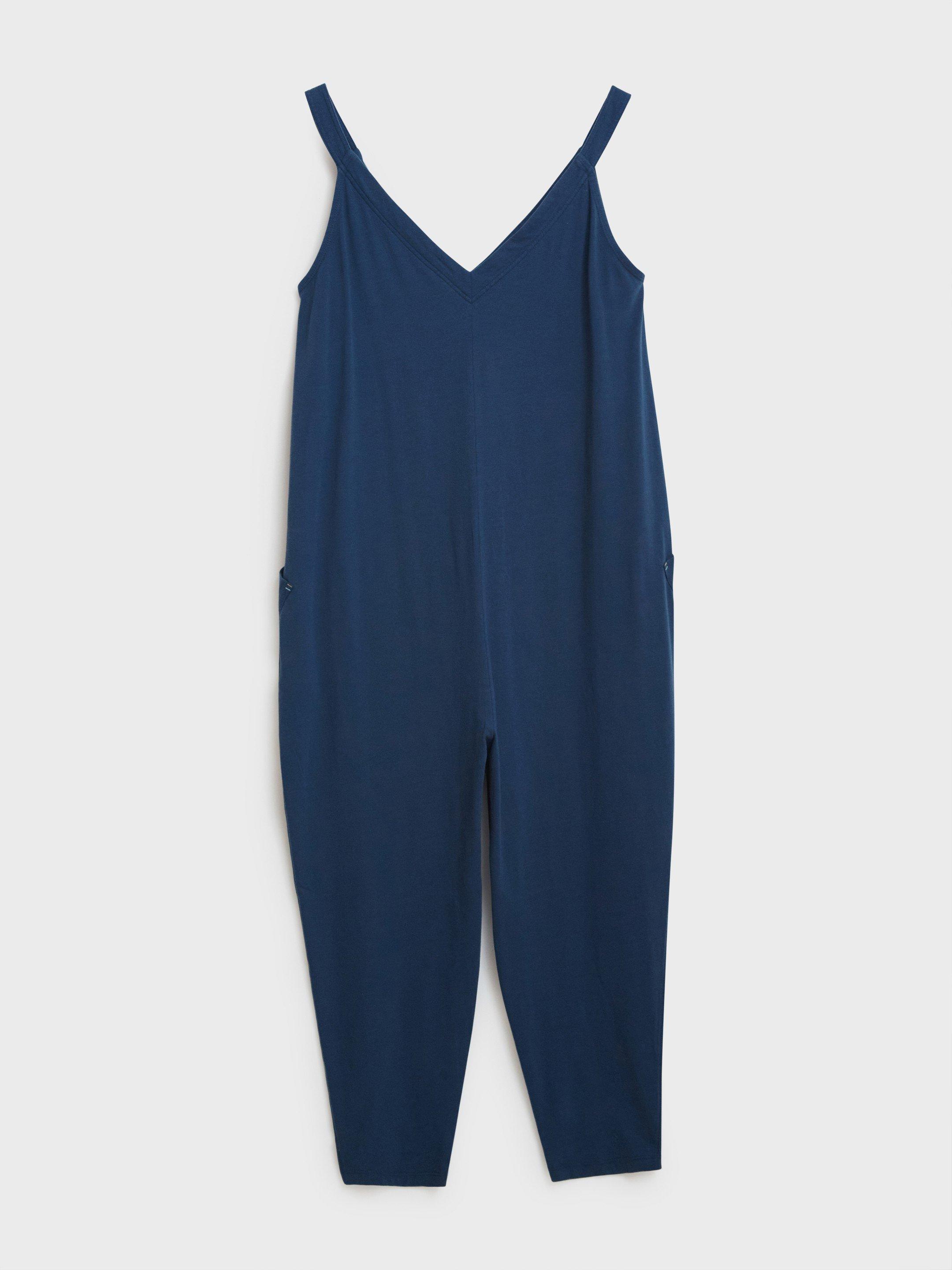 Selina Jersey Jumpsuit in MID BLUE - FLAT BACK