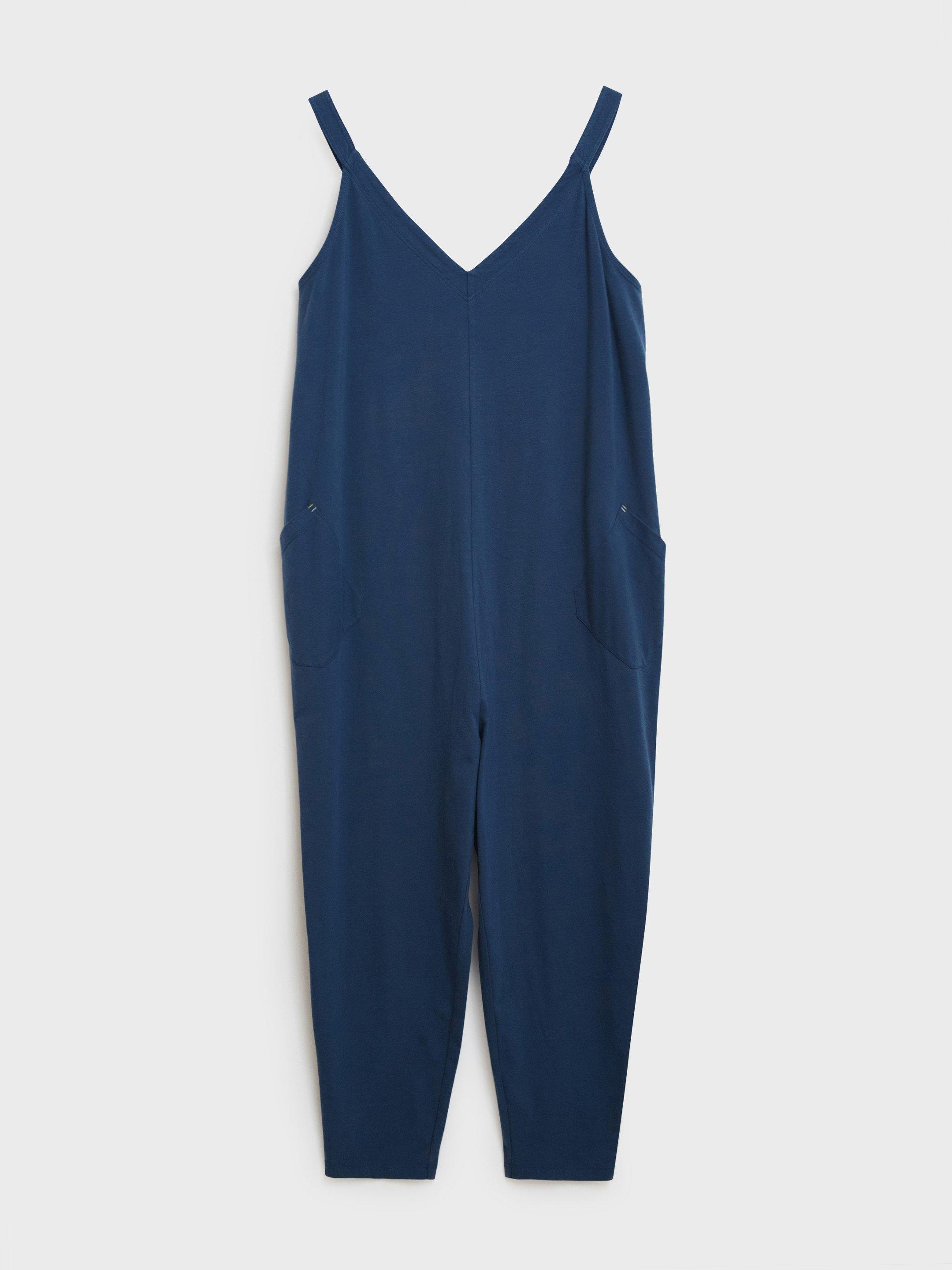 Selina Jersey Jumpsuit in MID BLUE - FLAT FRONT