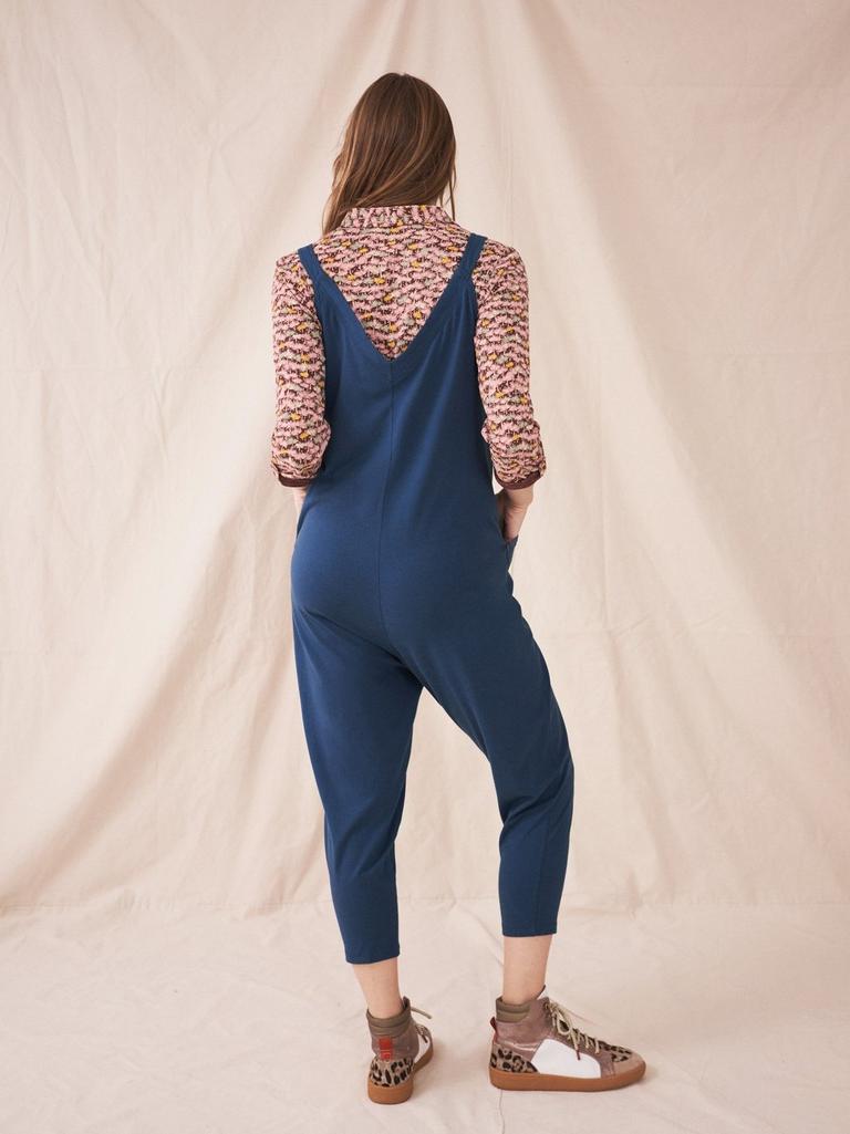 Selina Jersey Jumpsuit in MID BLUE - MODEL BACK