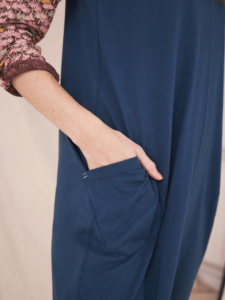 Selina Jersey Jumpsuit in MID BLUE - MODEL DETAIL