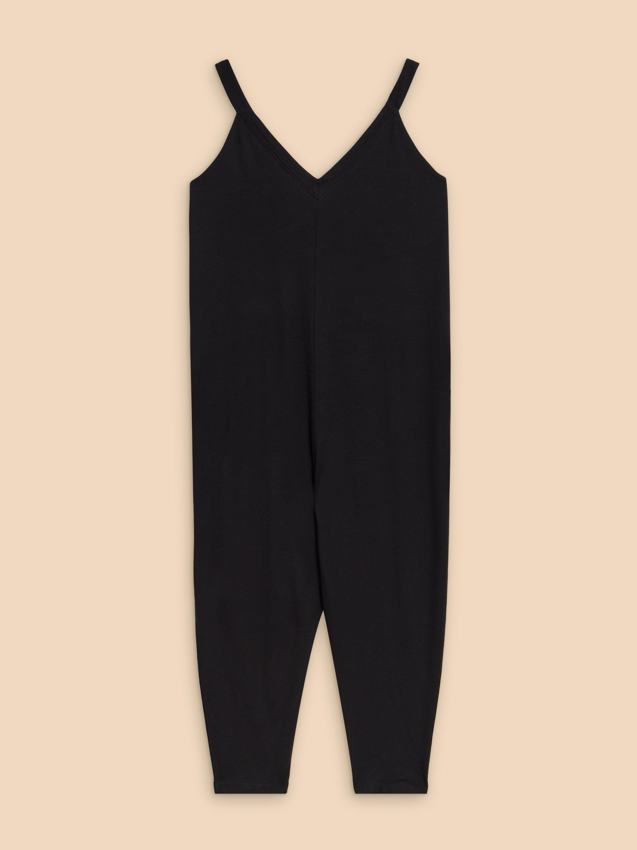 Selina Jersey Jumpsuit in PURE BLK - FLAT BACK