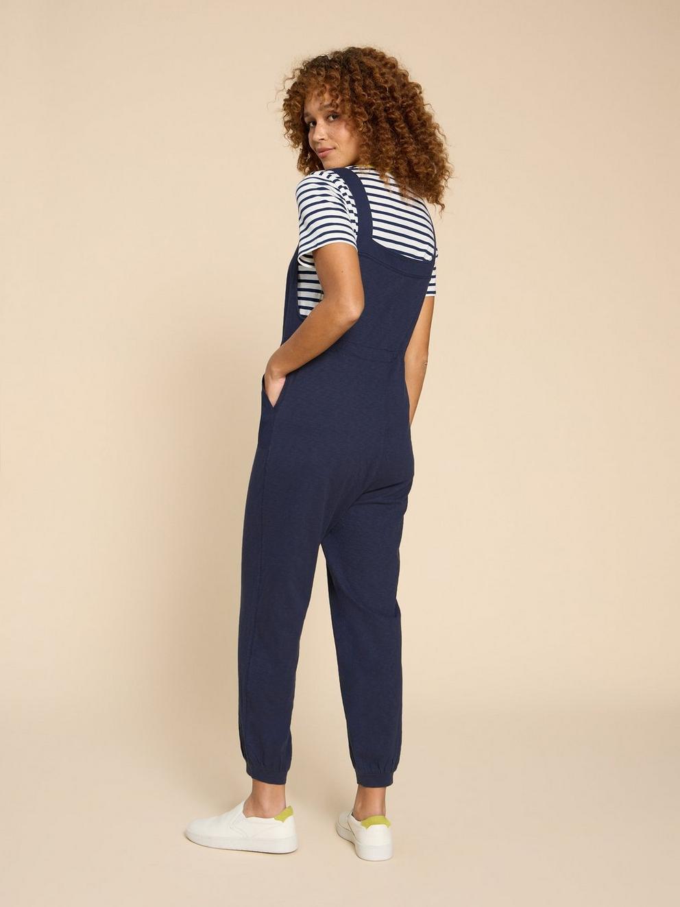 Daphne Jersey Dungaree in FR NAVY - MODEL BACK