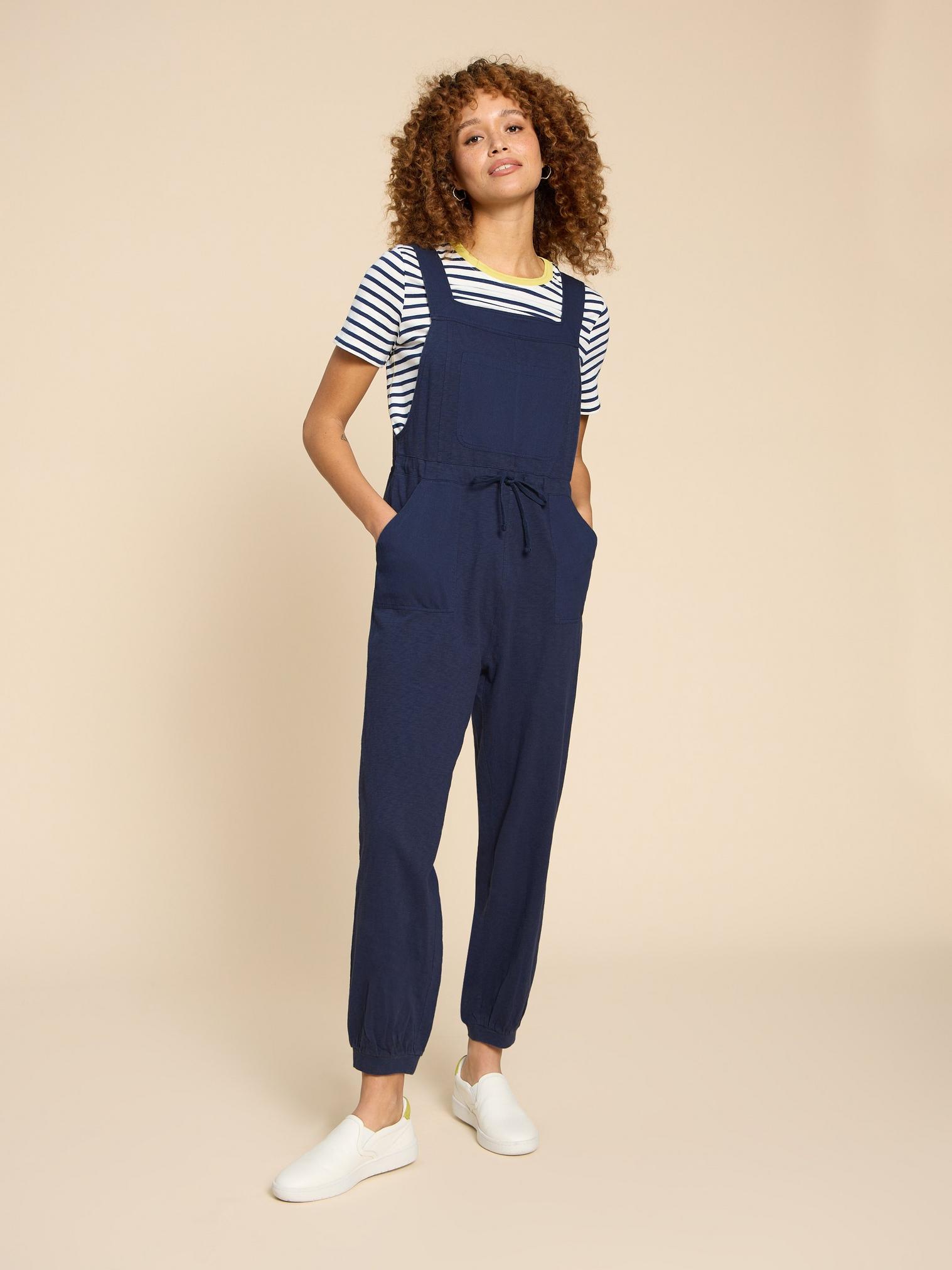Daphne Jersey Dungaree in FR NAVY - MODEL FRONT