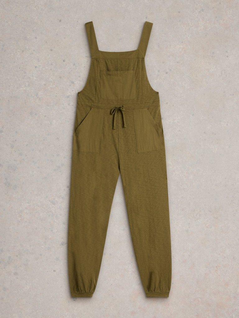 Daphne Jersey Dungaree in KHAKI GRN - FLAT FRONT