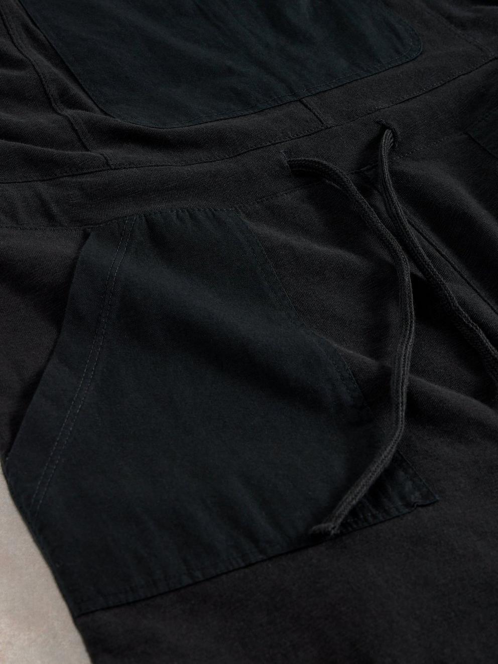 Daphne Jersey Dungaree in PURE BLK - FLAT DETAIL