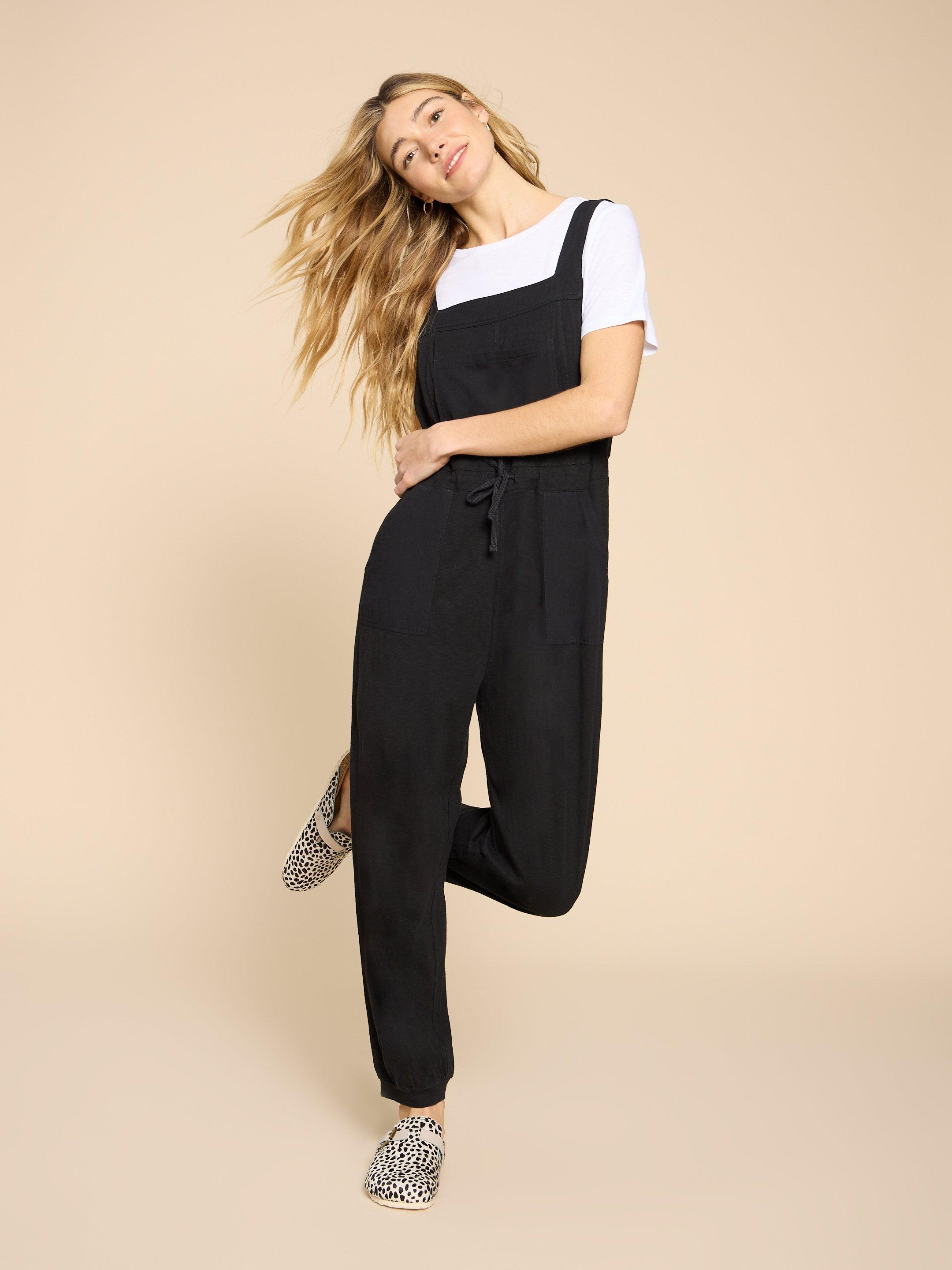 Daphne Jersey Dungaree in PURE BLK - LIFESTYLE