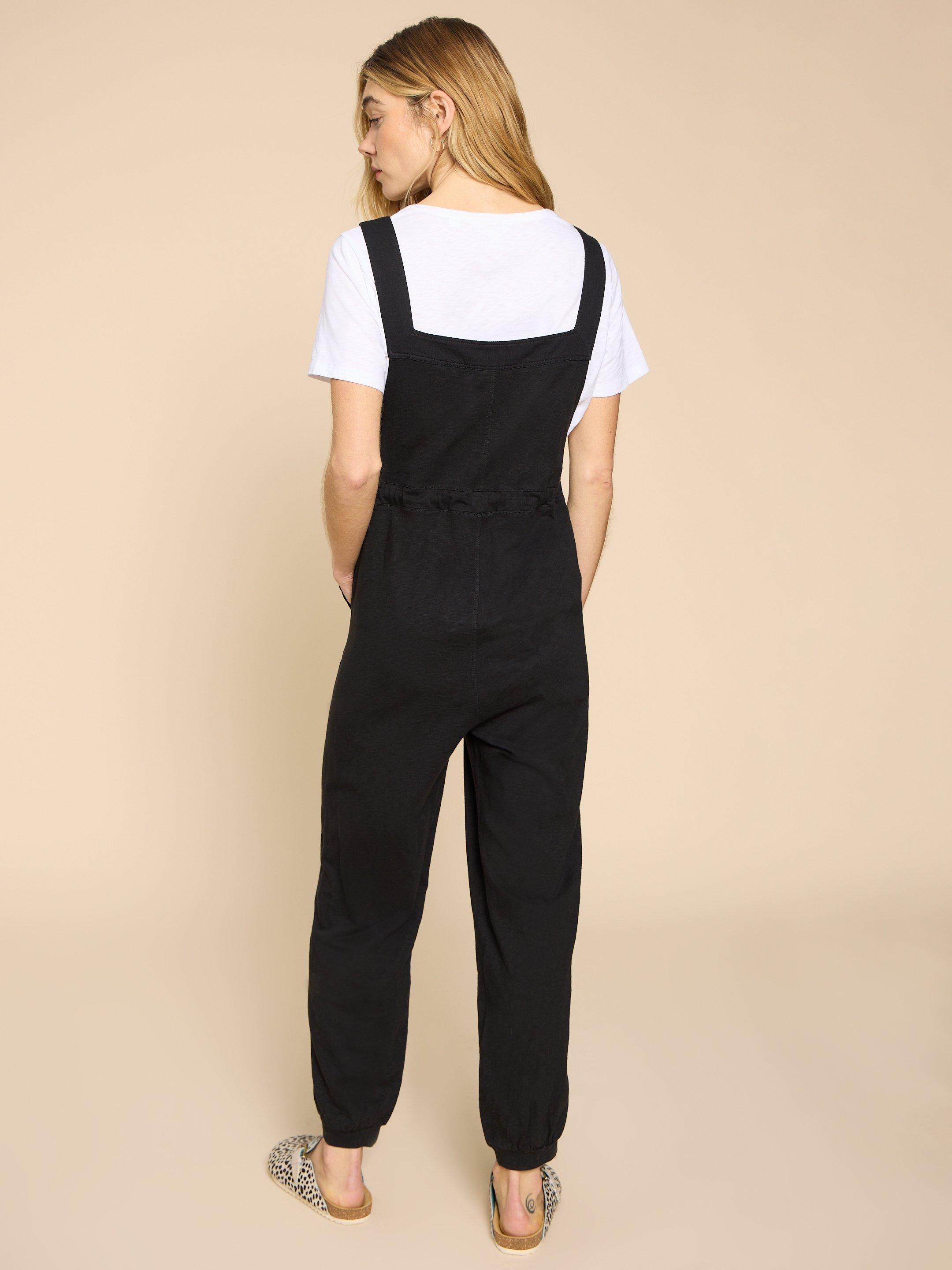 Daphne Jersey Dungaree in PURE BLK - MODEL BACK