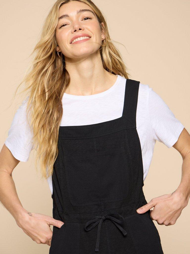 Daphne Jersey Dungaree in PURE BLK - MODEL DETAIL