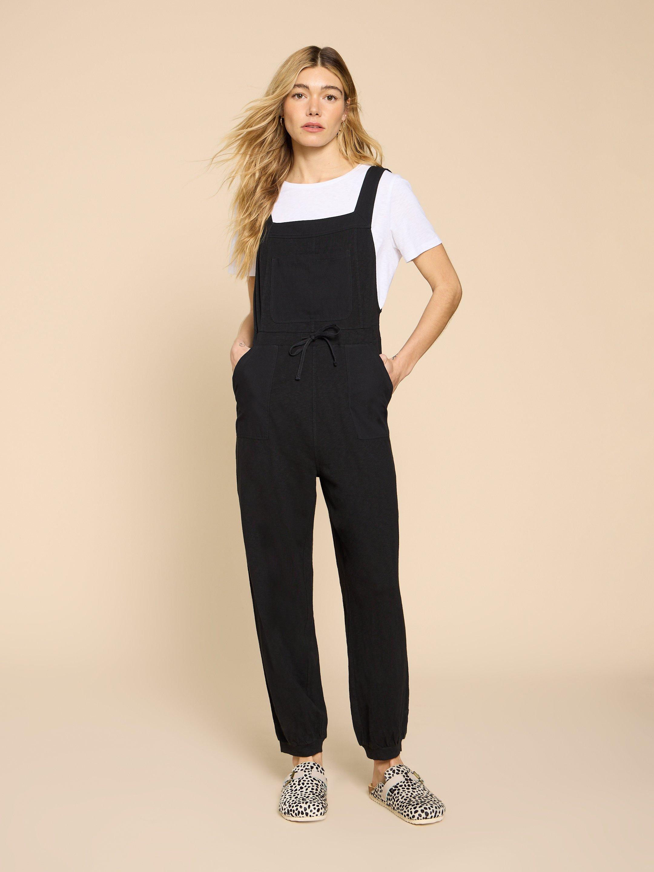 Cabbages and Roses DAPHNE OVERSIZED DUNGAREES IN BLACK AND WHITE