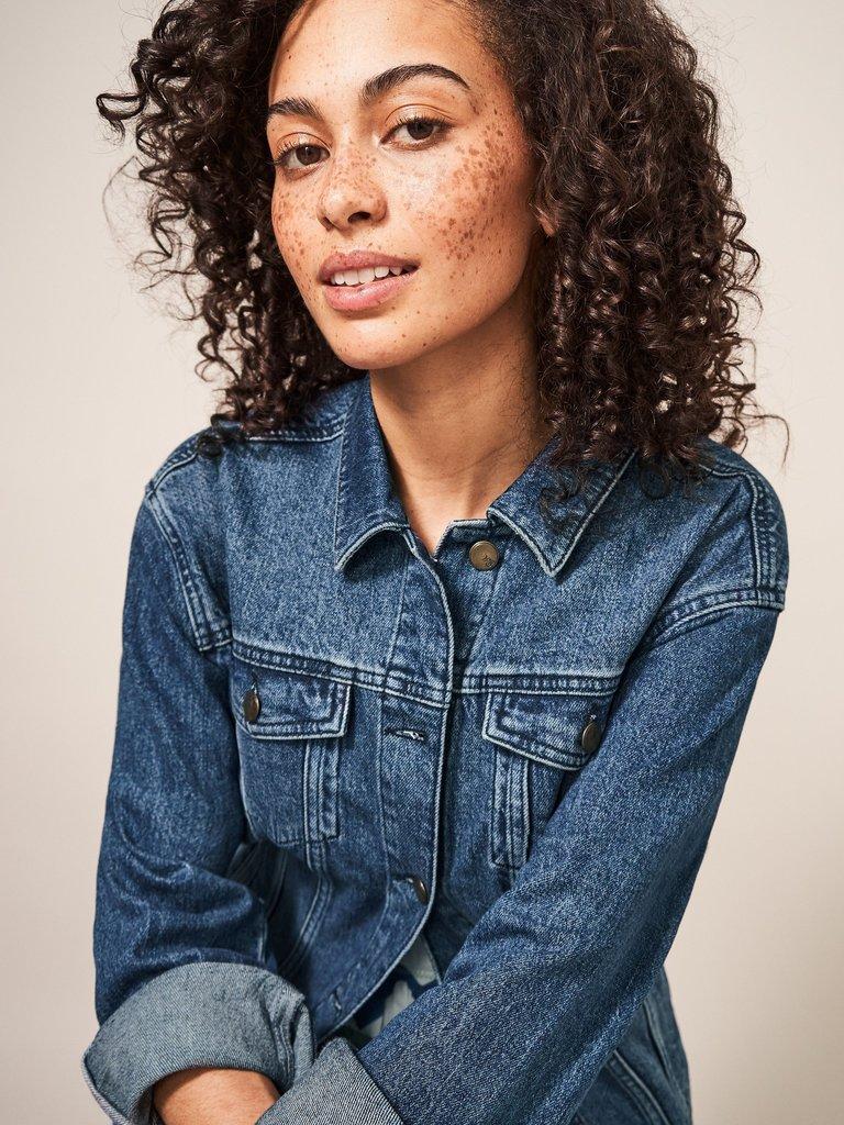 Dayton Classic Denim Jacket in MID DENIM - MODEL FRONT