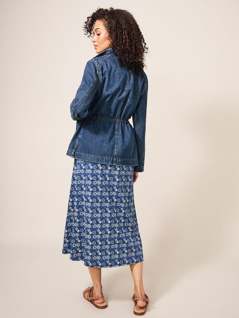 Layla Denim Jacket in MID DENIM - MODEL BACK