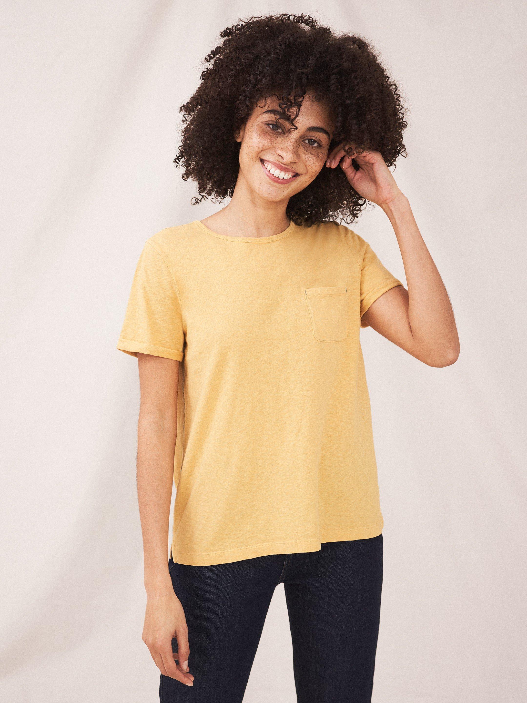 Neo Cotton Tee in MID YELLOW - MODEL FRONT