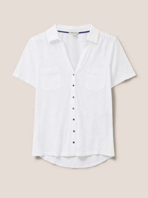 トップス hugyourskin boatneck shirring tee Mandala Ribbed Boat Neckline for women in the color White