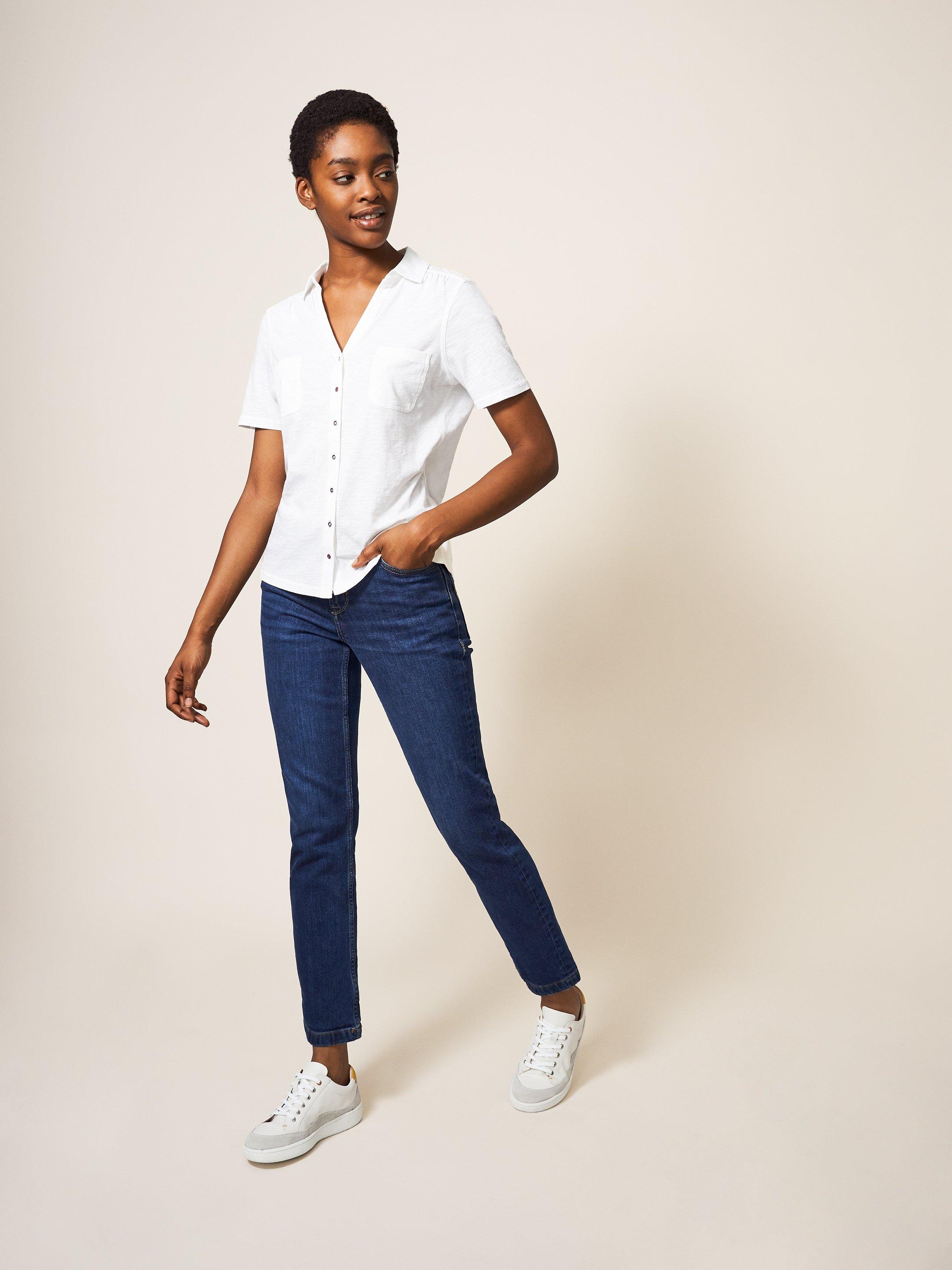 Penny Pocket Jersey Shirt in BRIL WHITE - MODEL FRONT