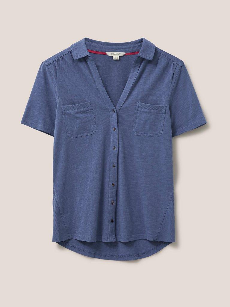 Penny Pocket Jersey Shirt in MID BLUE - FLAT FRONT