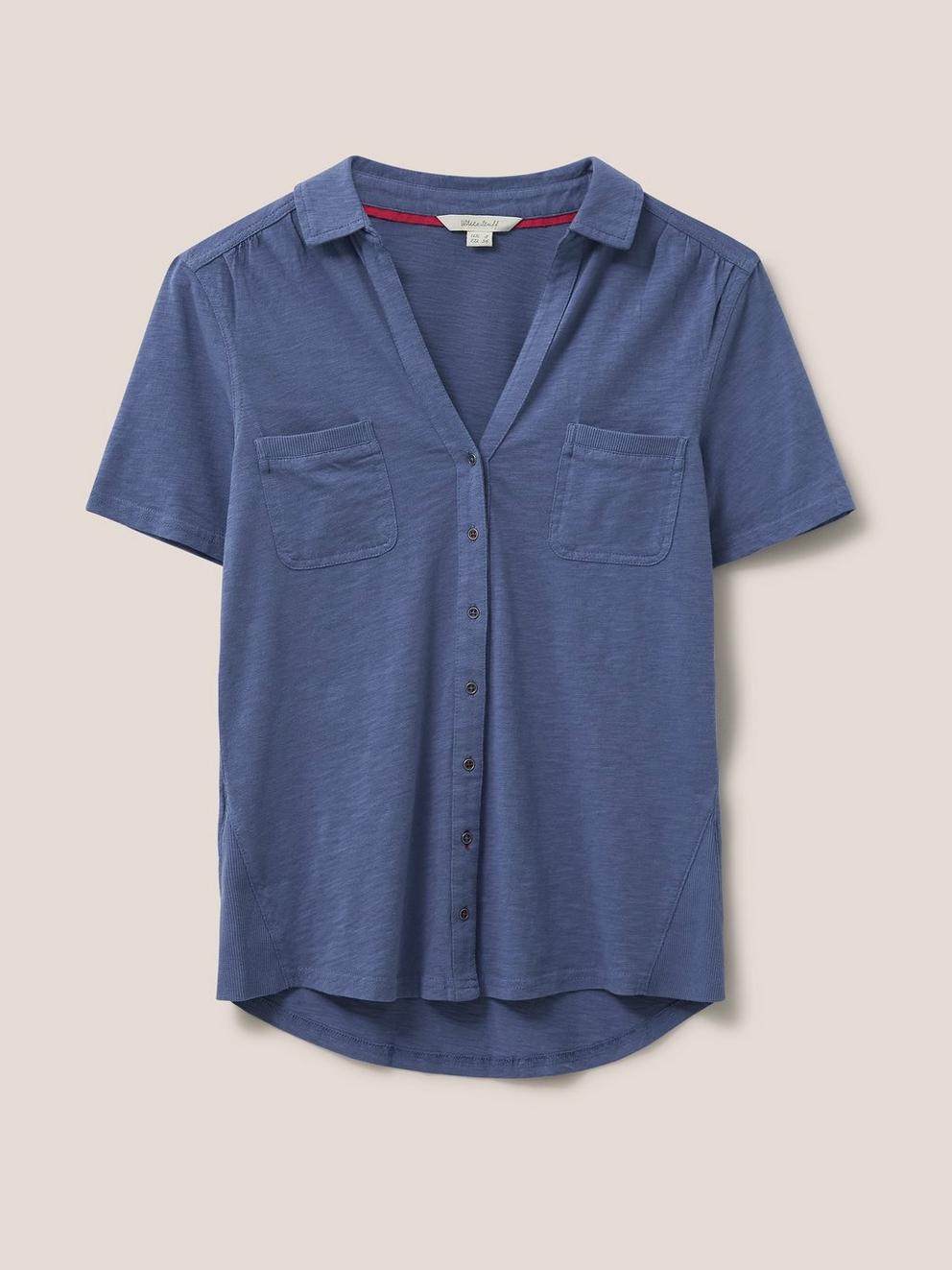 Penny Pocket Jersey Shirt in MID BLUE - FLAT FRONT