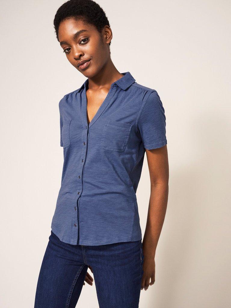 Penny Pocket Jersey Shirt in MID BLUE - LIFESTYLE