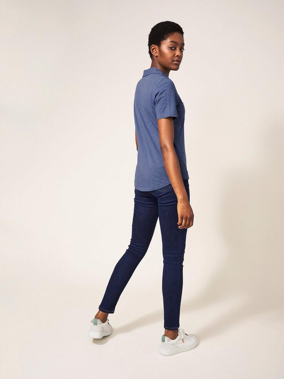 Penny Pocket Jersey Shirt in MID BLUE - MODEL BACK