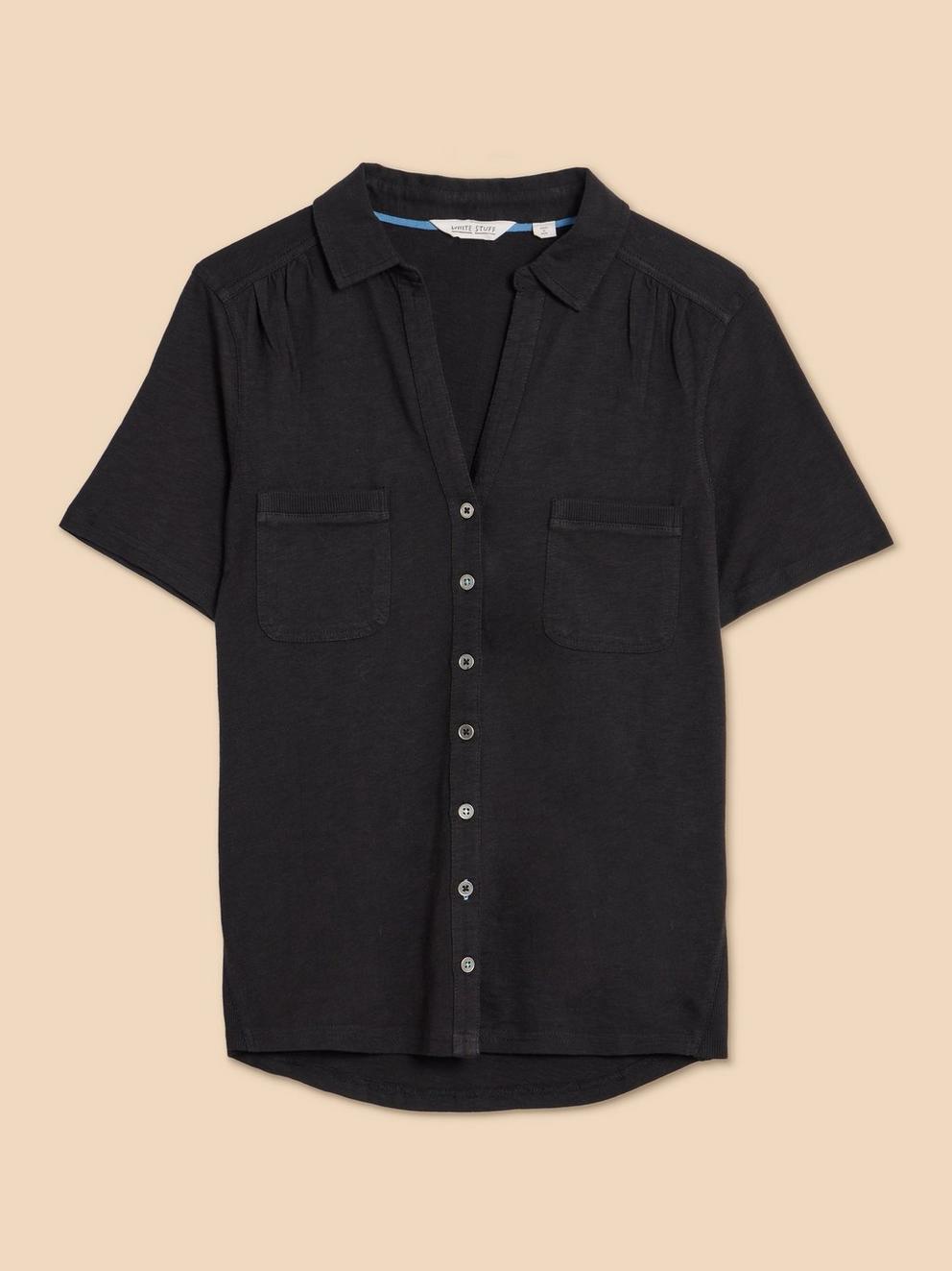 Penny Pocket Jersey Shirt in PURE BLK - FLAT FRONT