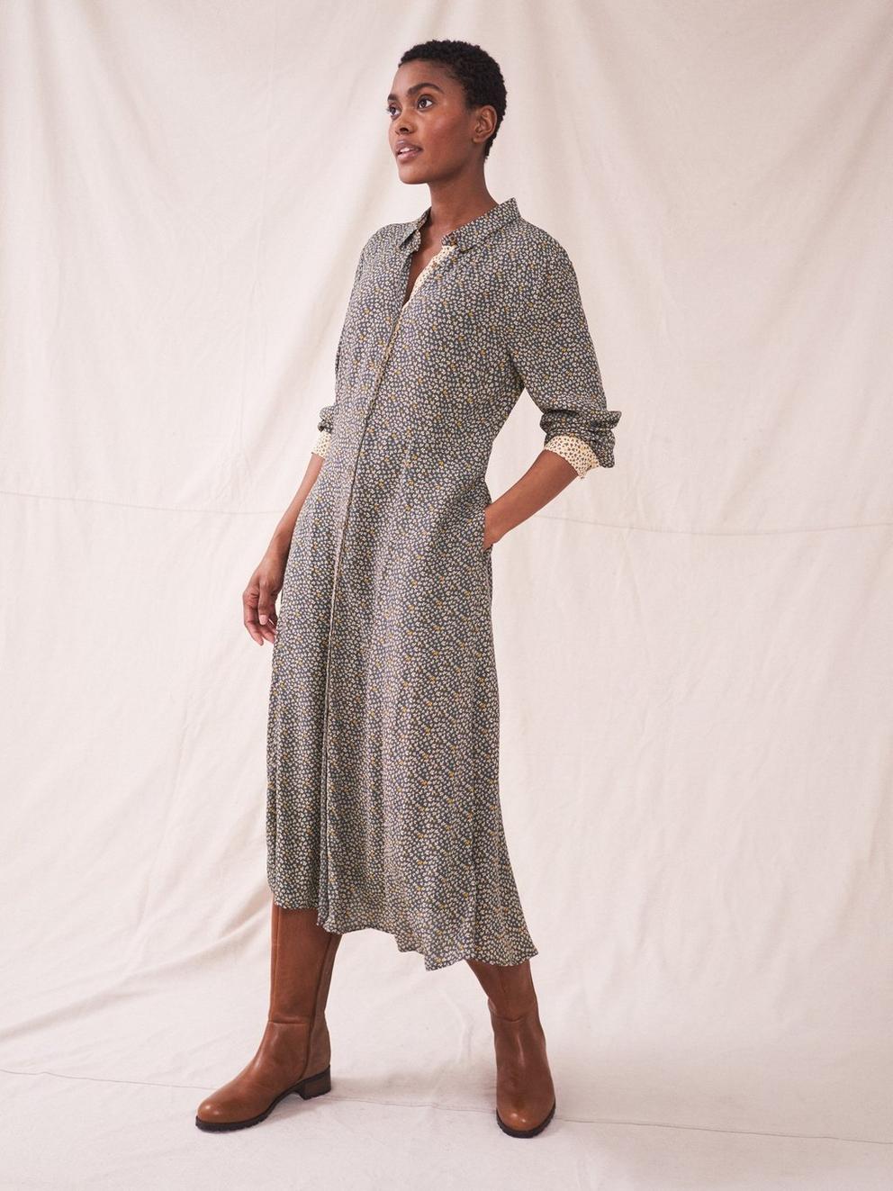 Rua Shirt Dress Test Full SLEEVE SHIRT DRESS - E2E - Very Long Title for Product in GREY MLT - MODEL FRONT