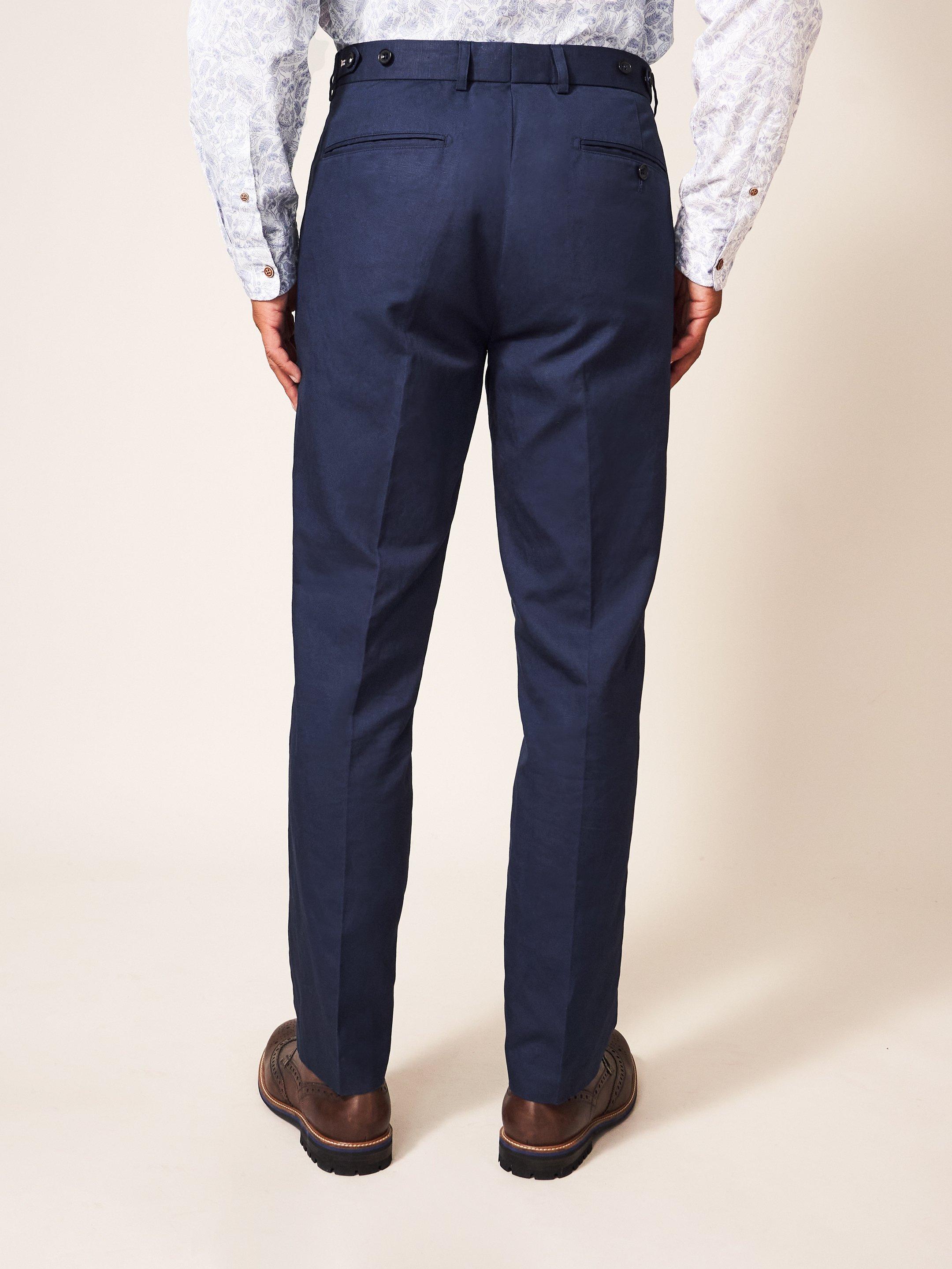 Foss Cotton Linen Trousers in DARK NAVY - MODEL BACK
