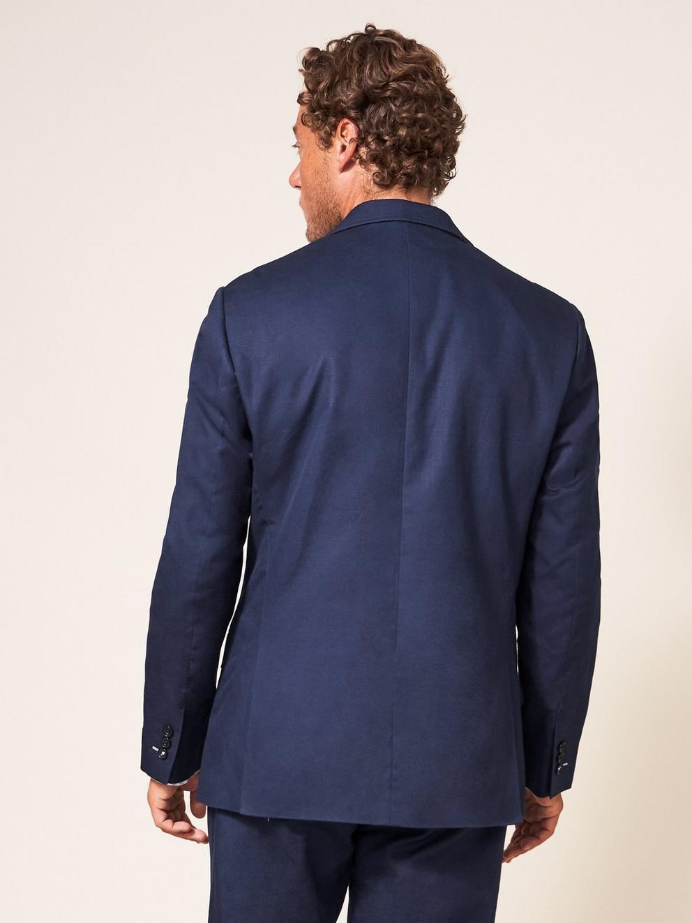 Foss Cotton Linen Blazer in DARK NAVY - MODEL BACK