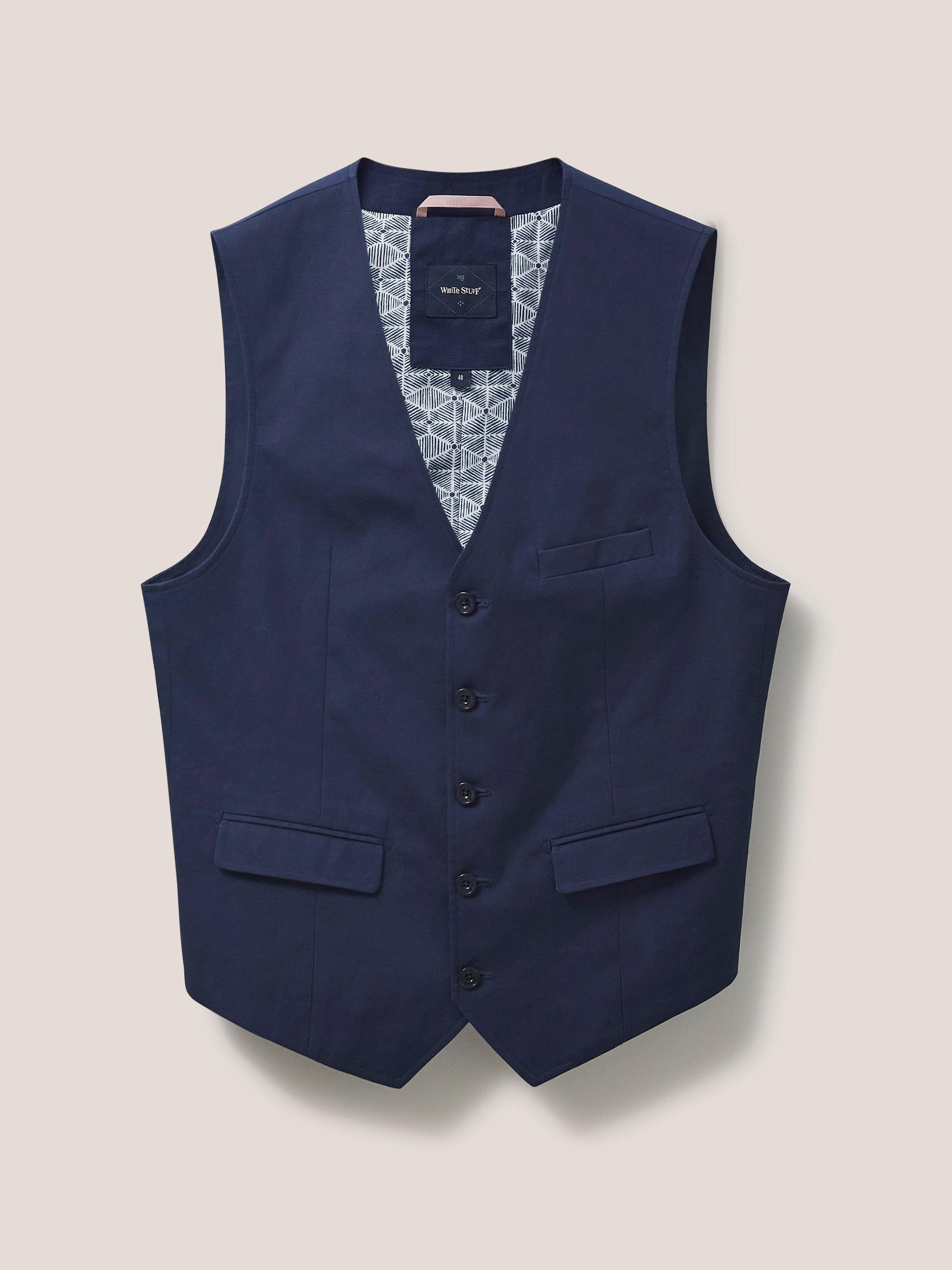 Foss Cotton Linen Waistcoat in DARK NAVY - FLAT FRONT