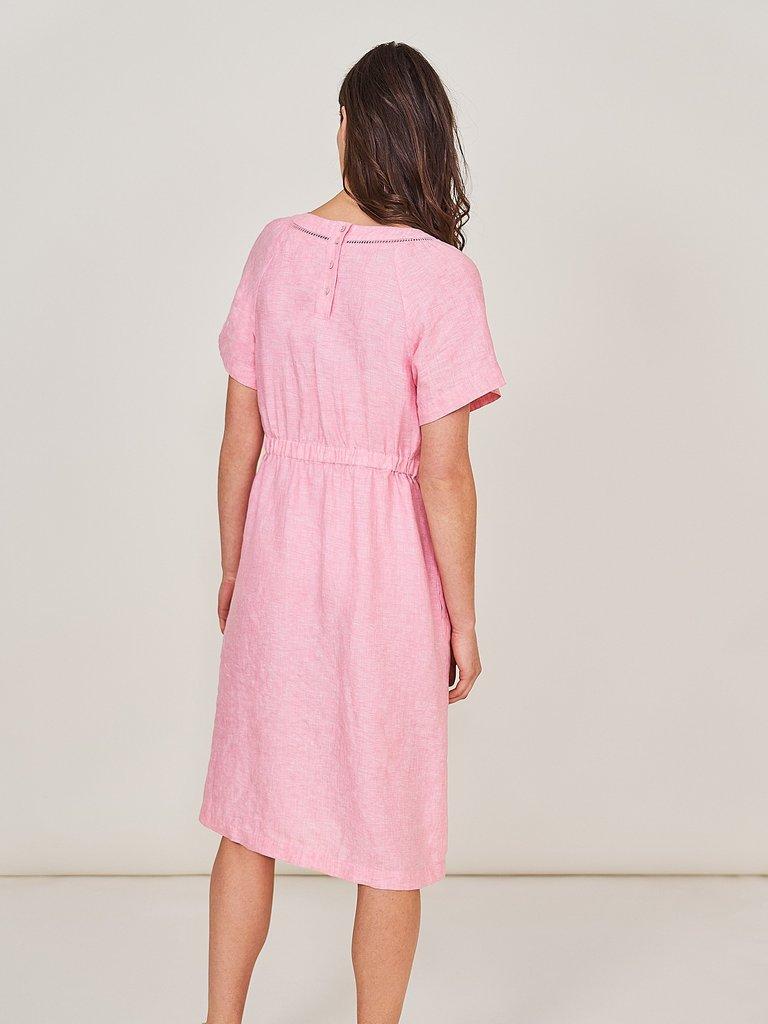 Dixie Linen Dress in MID PINK - MODEL BACK