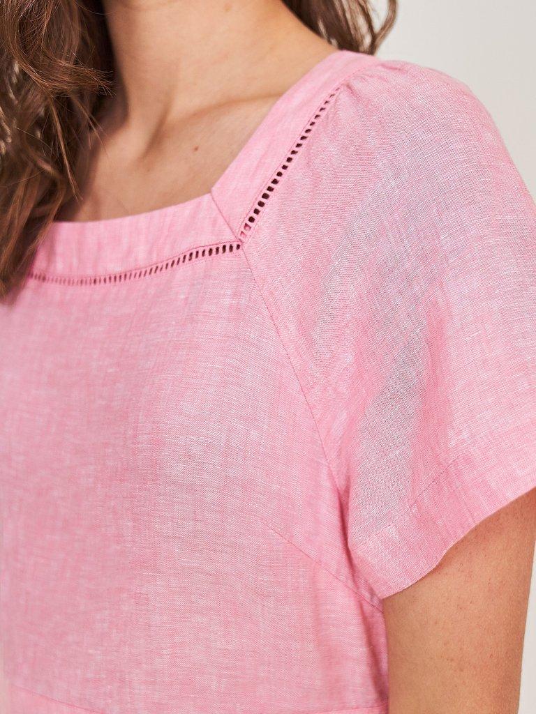 Dixie Linen Dress in MID PINK - MODEL DETAIL