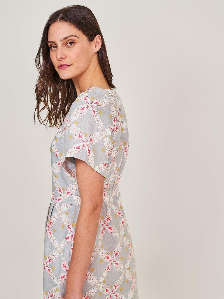 Dixie Linen Dress in NAT MLT - MODEL BACK