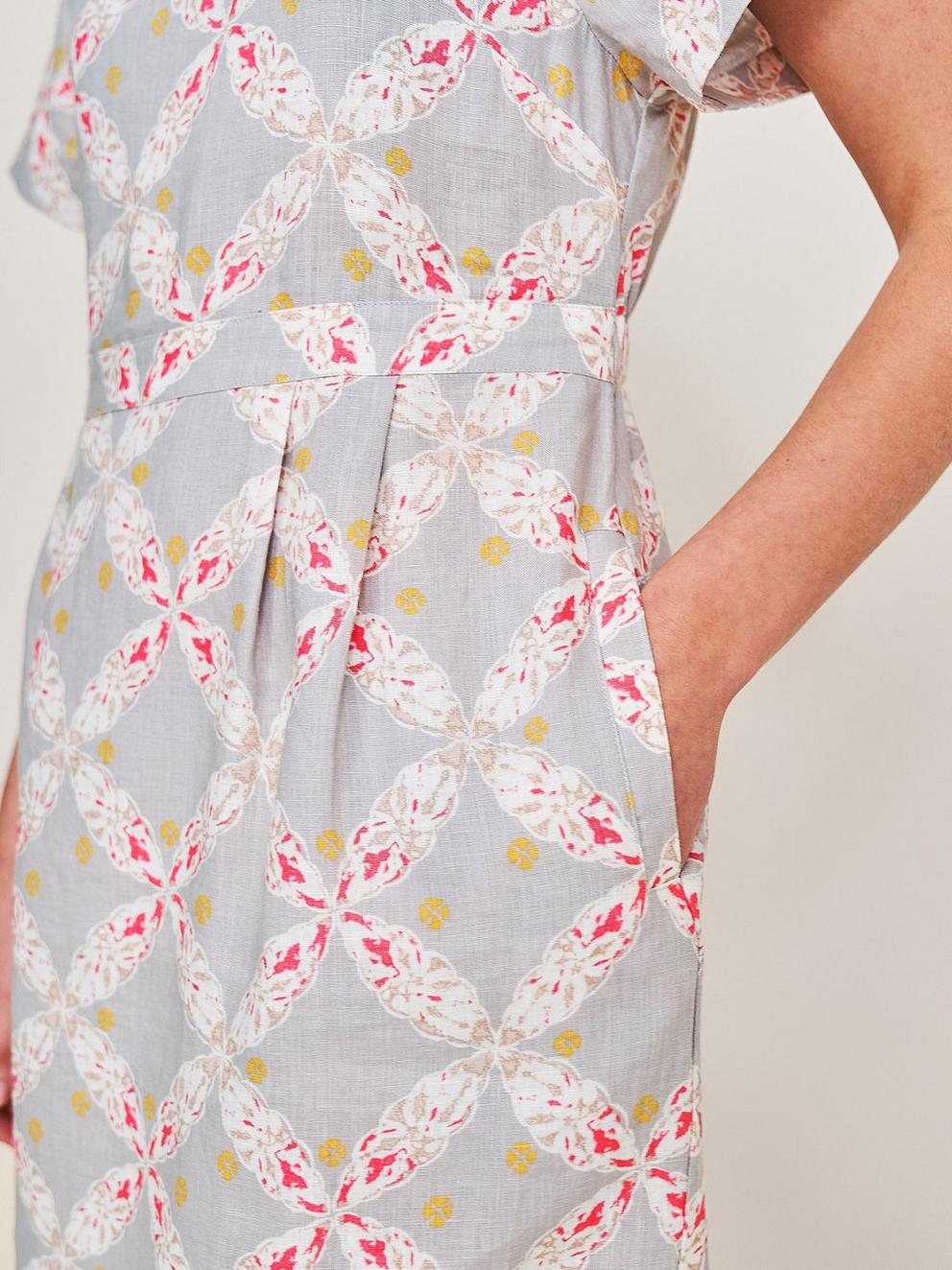 Dixie Linen Dress in NAT MLT - MODEL DETAIL