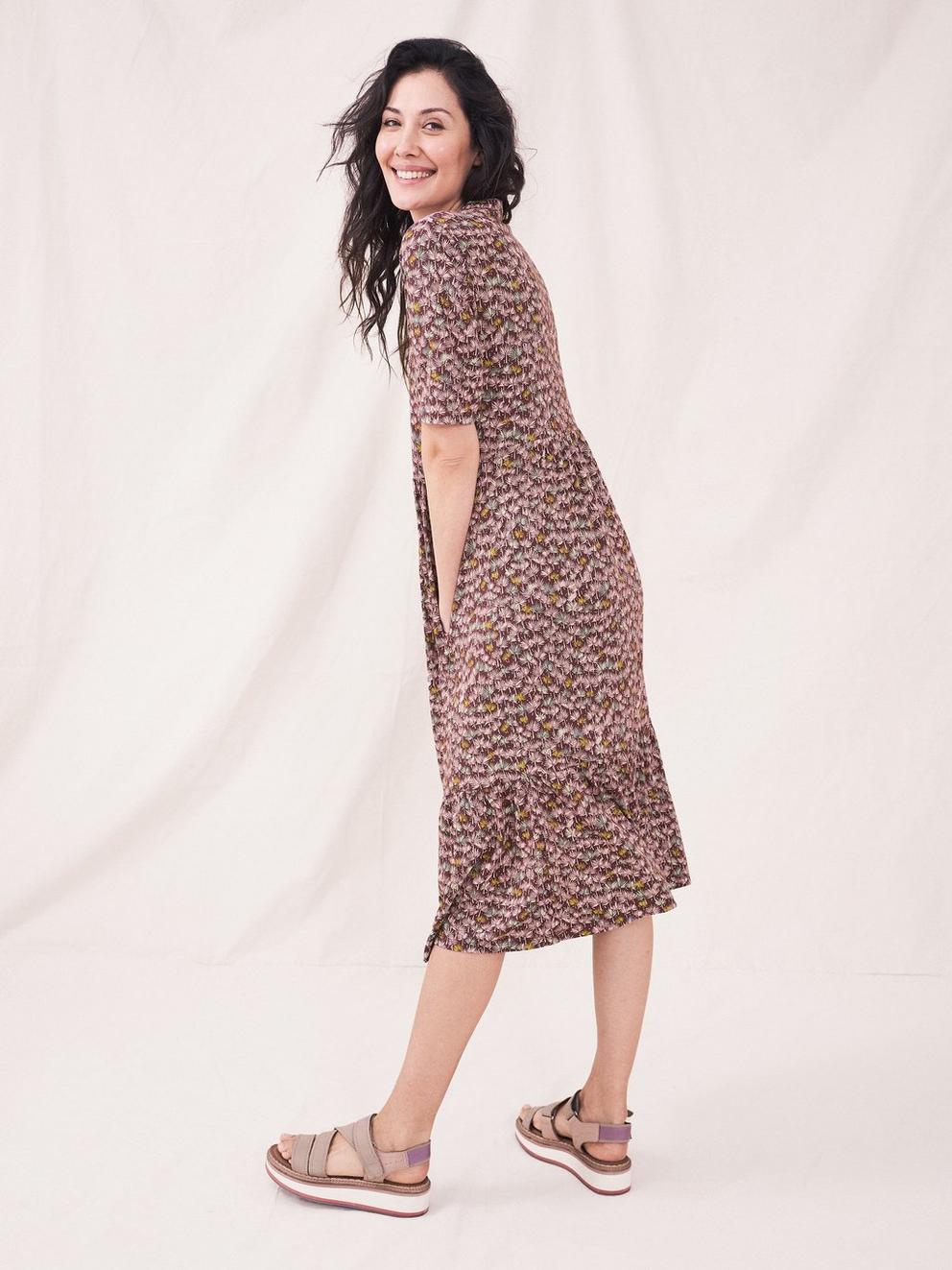 Naya Jersey Dress in BROWN MLT - MODEL BACK