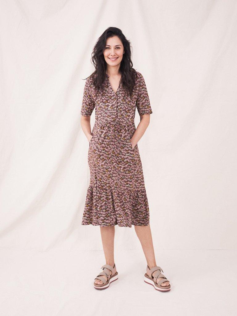 Naya Jersey Dress in BROWN MLT - MODEL FRONT