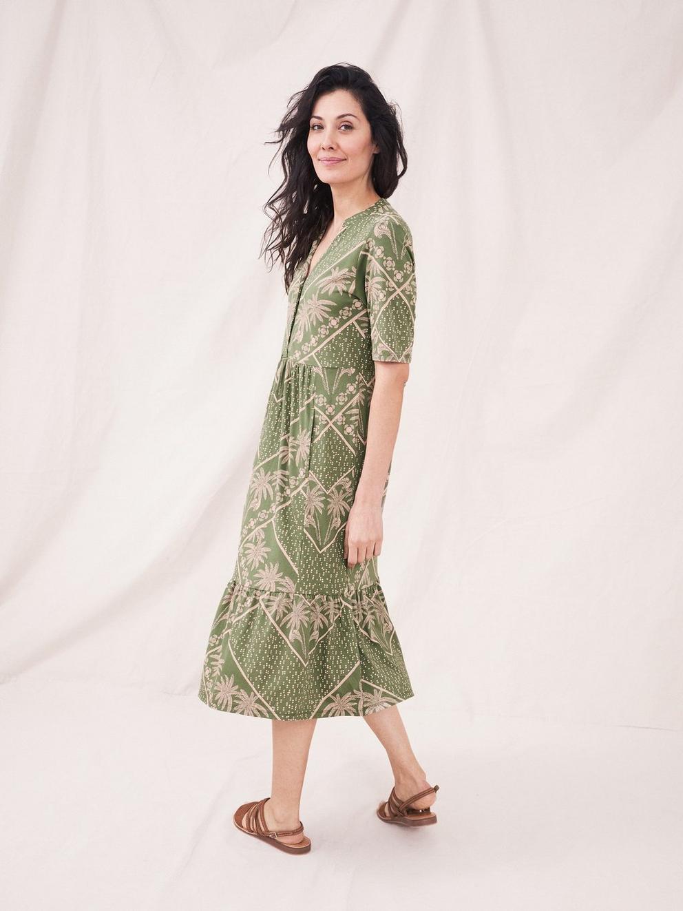 Naya Jersey Dress in GREEN MLT - MODEL BACK