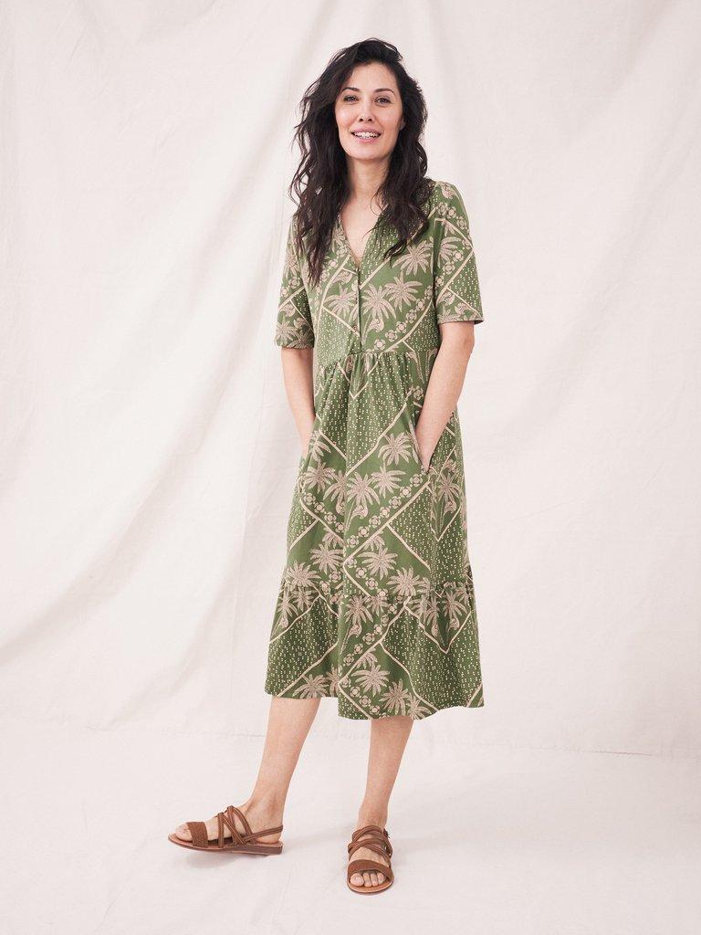 Naya Jersey Dress in GREEN MLT - MODEL FRONT