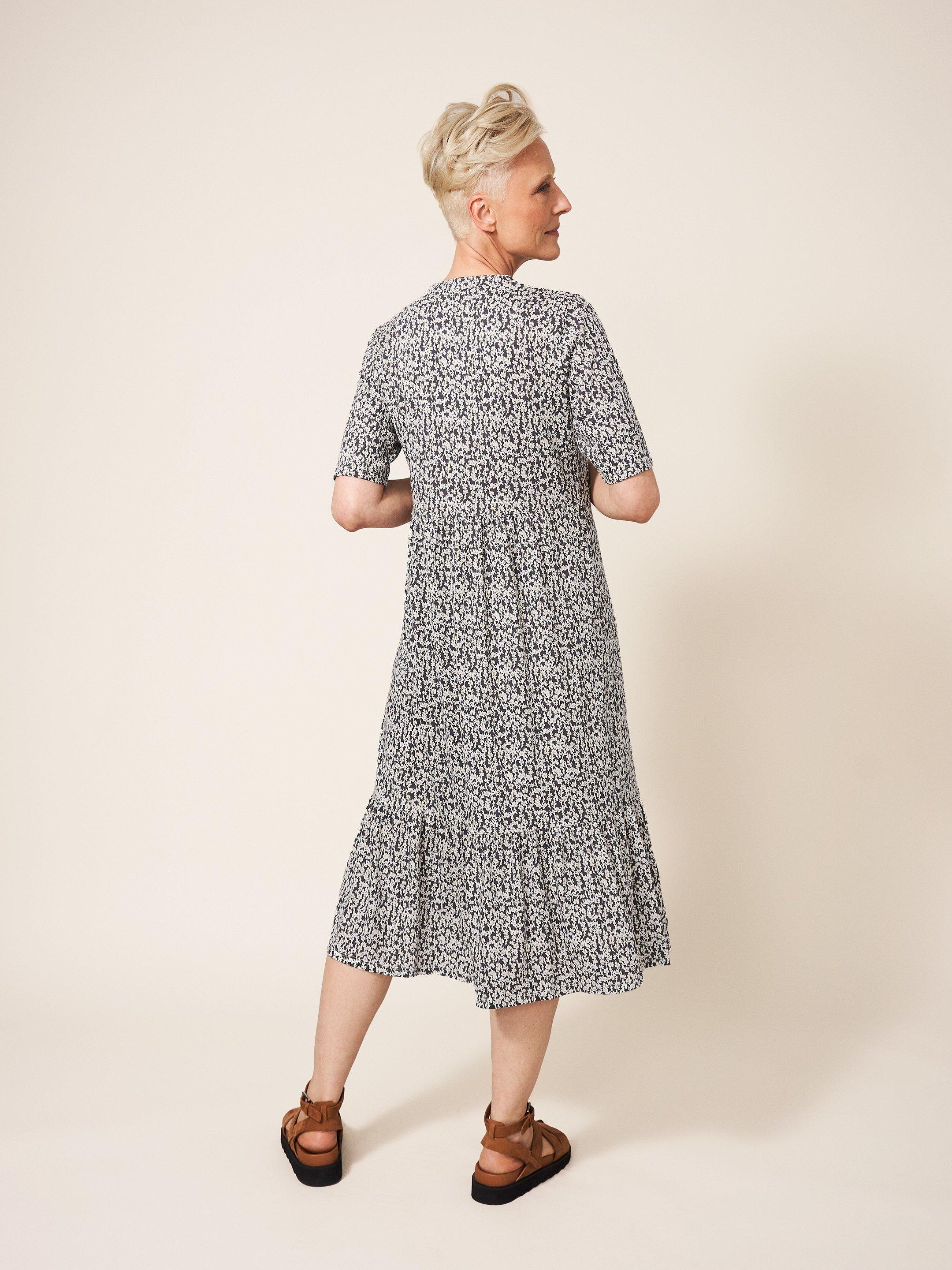 Naya Jersey Dress in GREY MLT - MODEL BACK