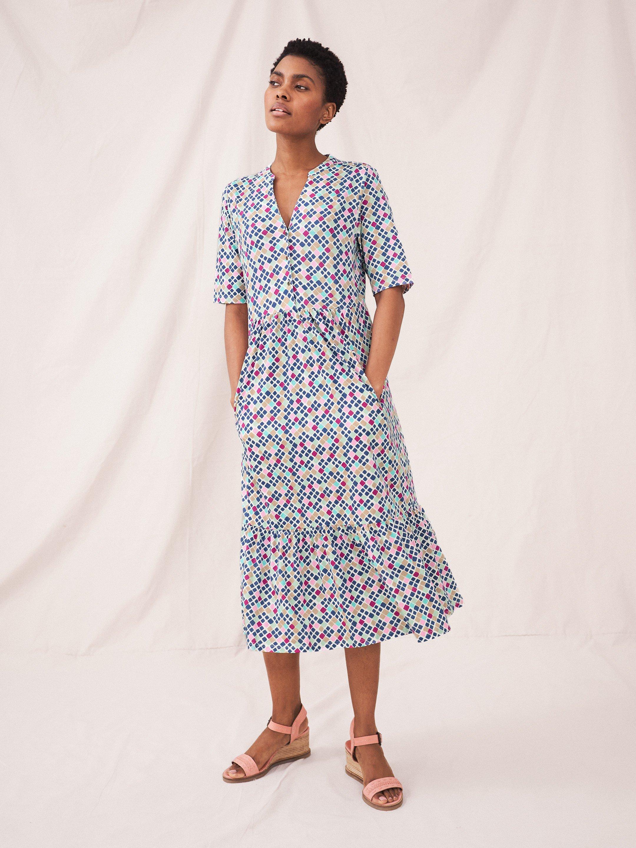 Naya Jersey Dress in IVORY MLT - MODEL FRONT