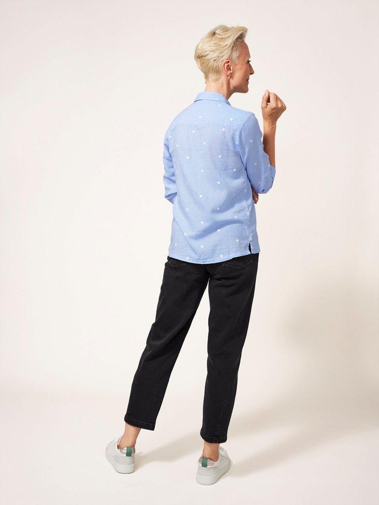 Emilia Organic Cotton Shirt in BLUE MLT - MODEL BACK
