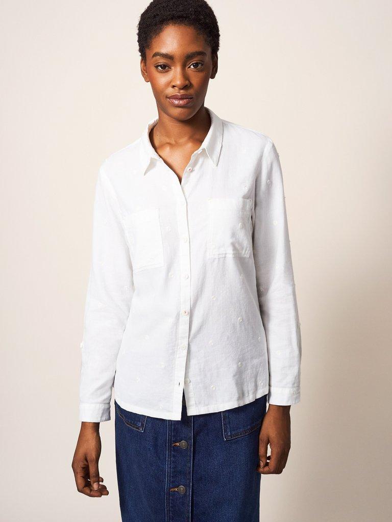 Emilia Organic Cotton Shirt in IVORY MLT - MODEL DETAIL